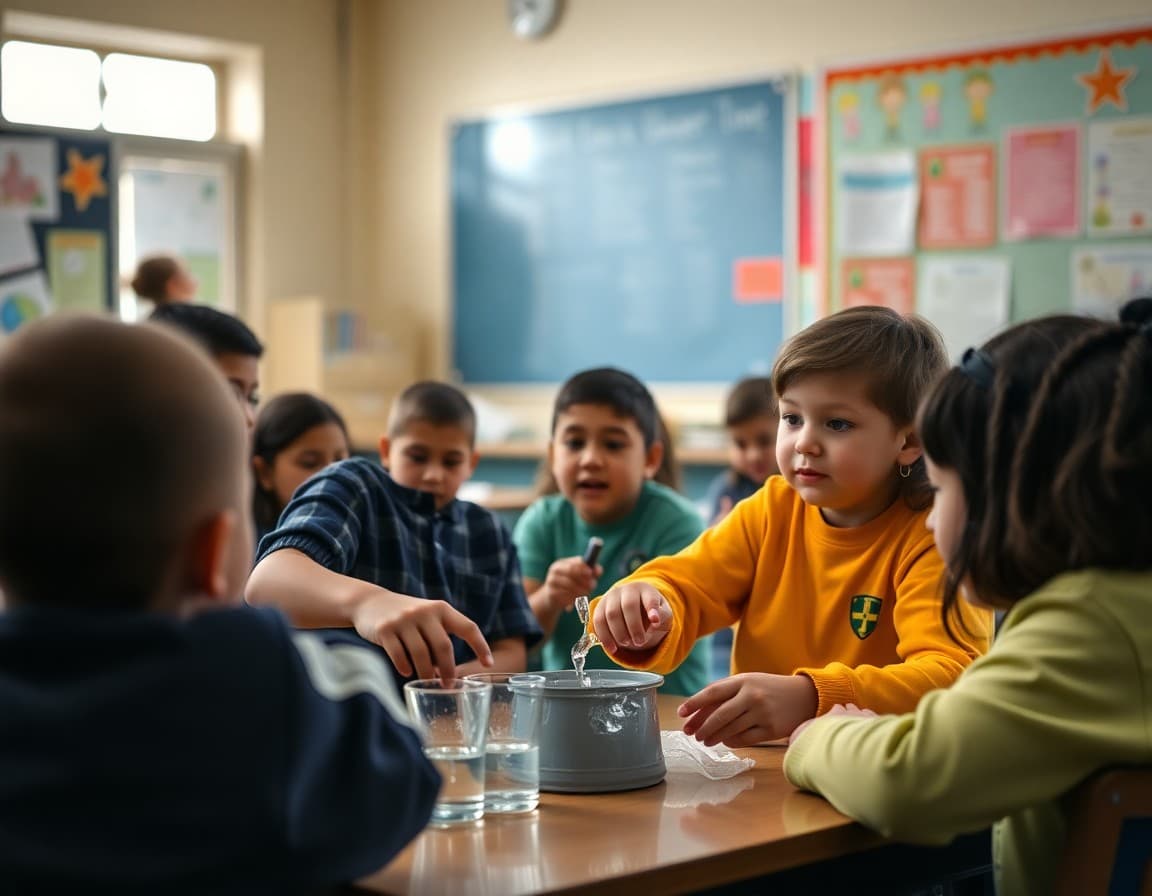 Elementary classroom activity related to water conservation and responsible water use with engaged students