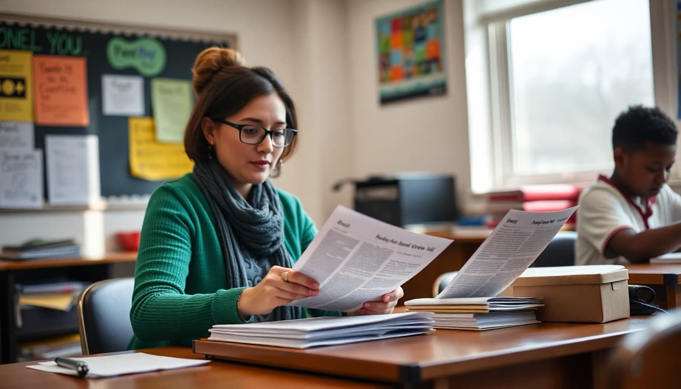 Delaware ELL coordinator preparing Spanish and Haitian Creole newsletters at a Wilmington school desk