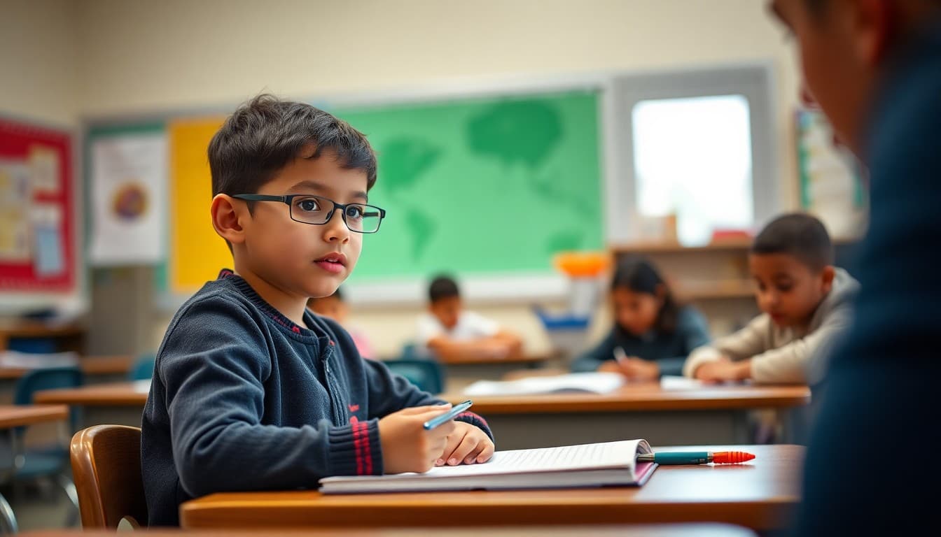 Gifted English learner student receiving both enrichment and language support in classroom