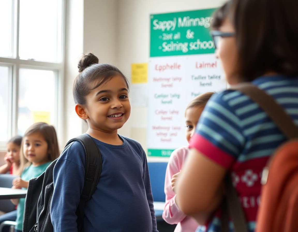 Minnesota multilingual families at school community event with translated signage