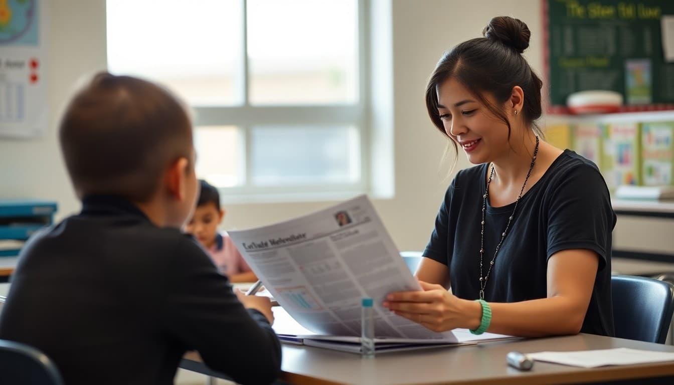 ELL teacher in Nevada preparing bilingual newsletter for diverse multilingual school families