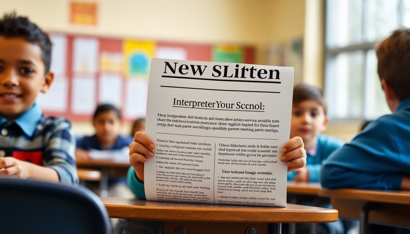 School announcing interpreter services available for non-English speaking parent meetings in newsletter