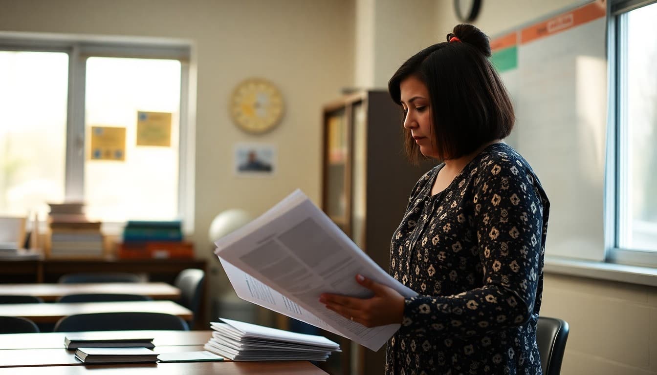 West Virginia ELL teacher preparing bilingual newsletters for Spanish and Asian families in a Charleston school