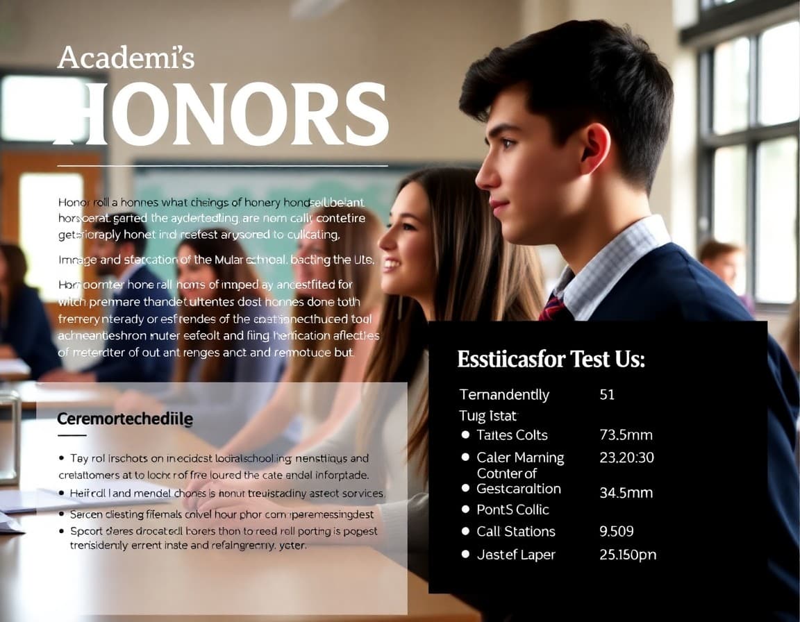 Academic honors newsletter template with honor roll criteria and ceremony schedule sections