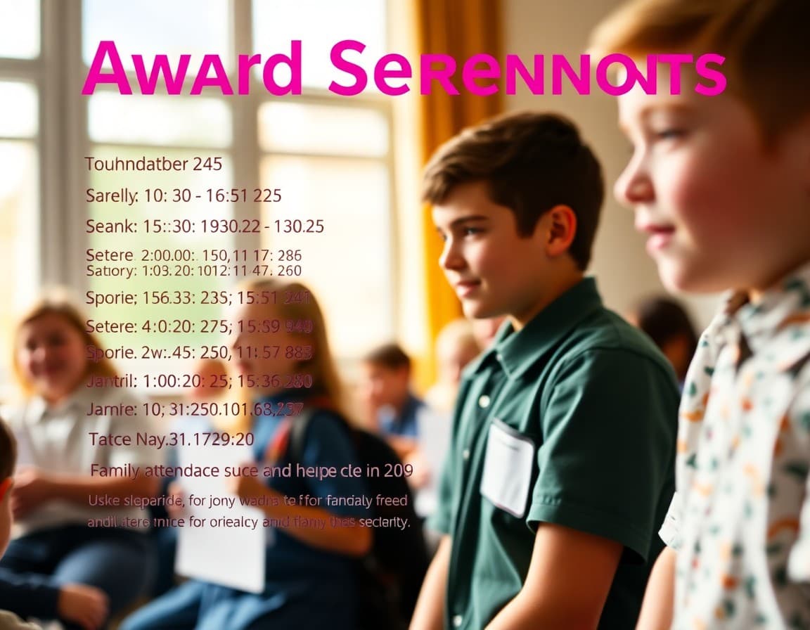 Award ceremony newsletter template with schedule, award categories, and family attendance guidance
