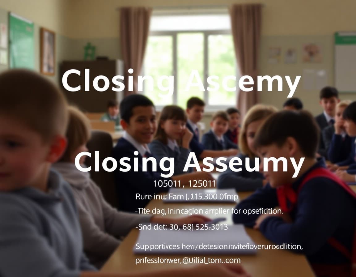 Closing assembly newsletter template with program details and family invitation information