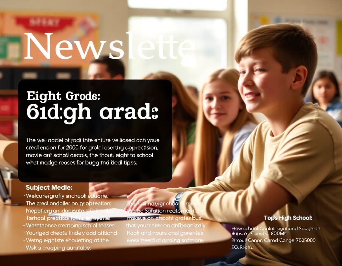 Eighth grade farewell newsletter template with moving-on ceremony details and high school prep tips