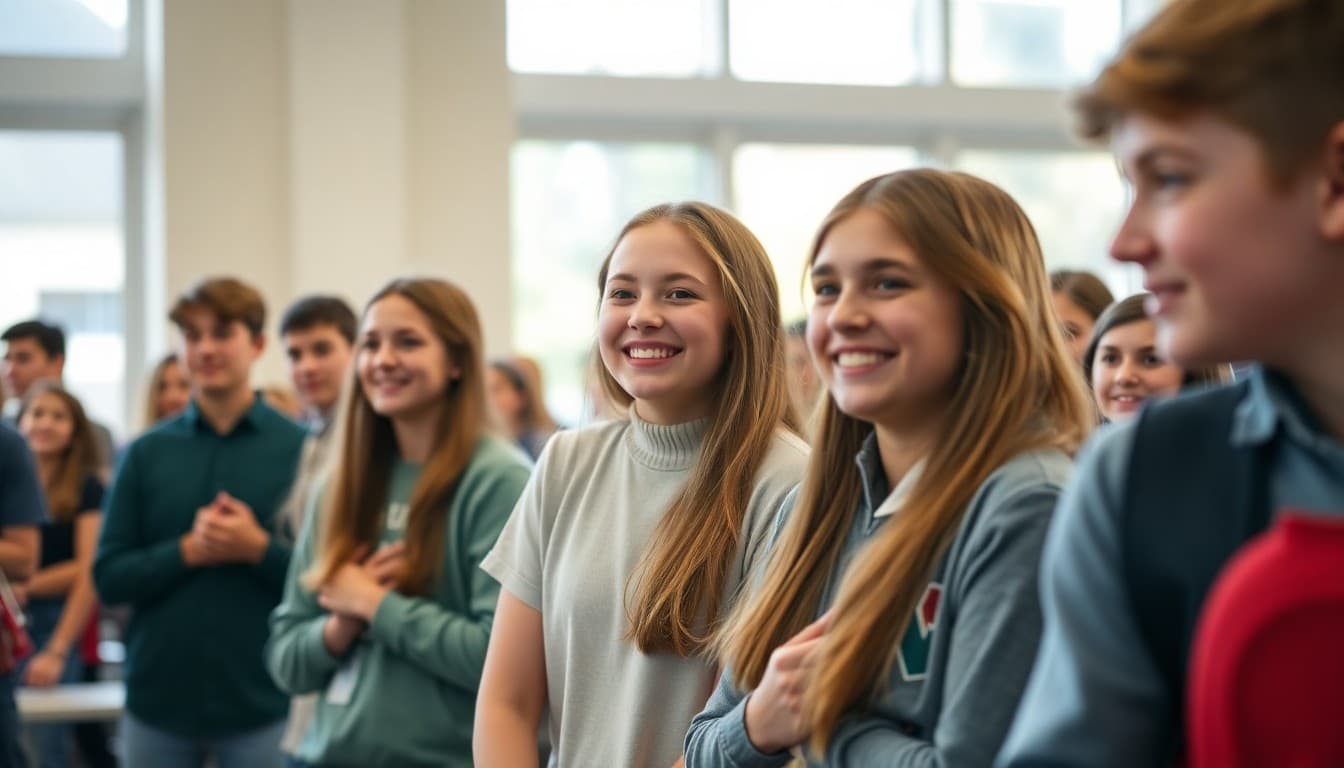 Eighth graders at moving-on ceremony smiling and ready for their high school journey