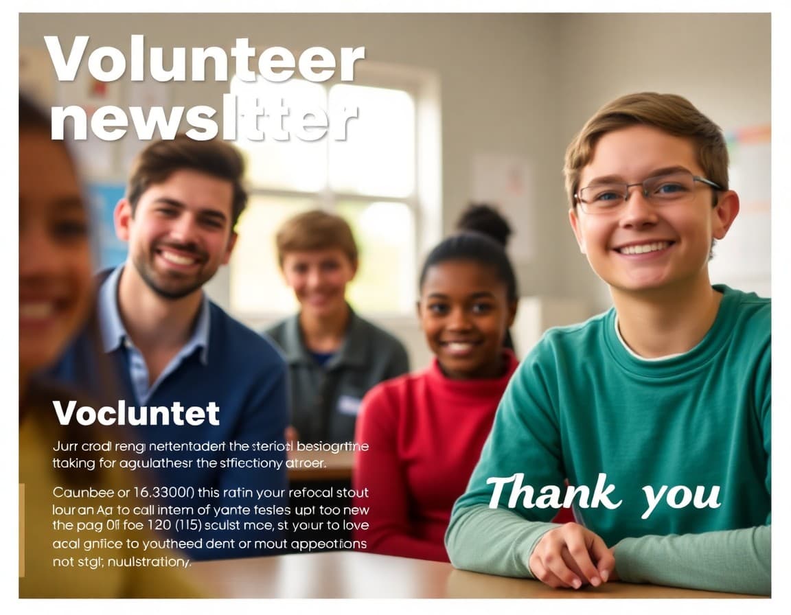 Volunteer appreciation newsletter template with recognition event details and thank-you message
