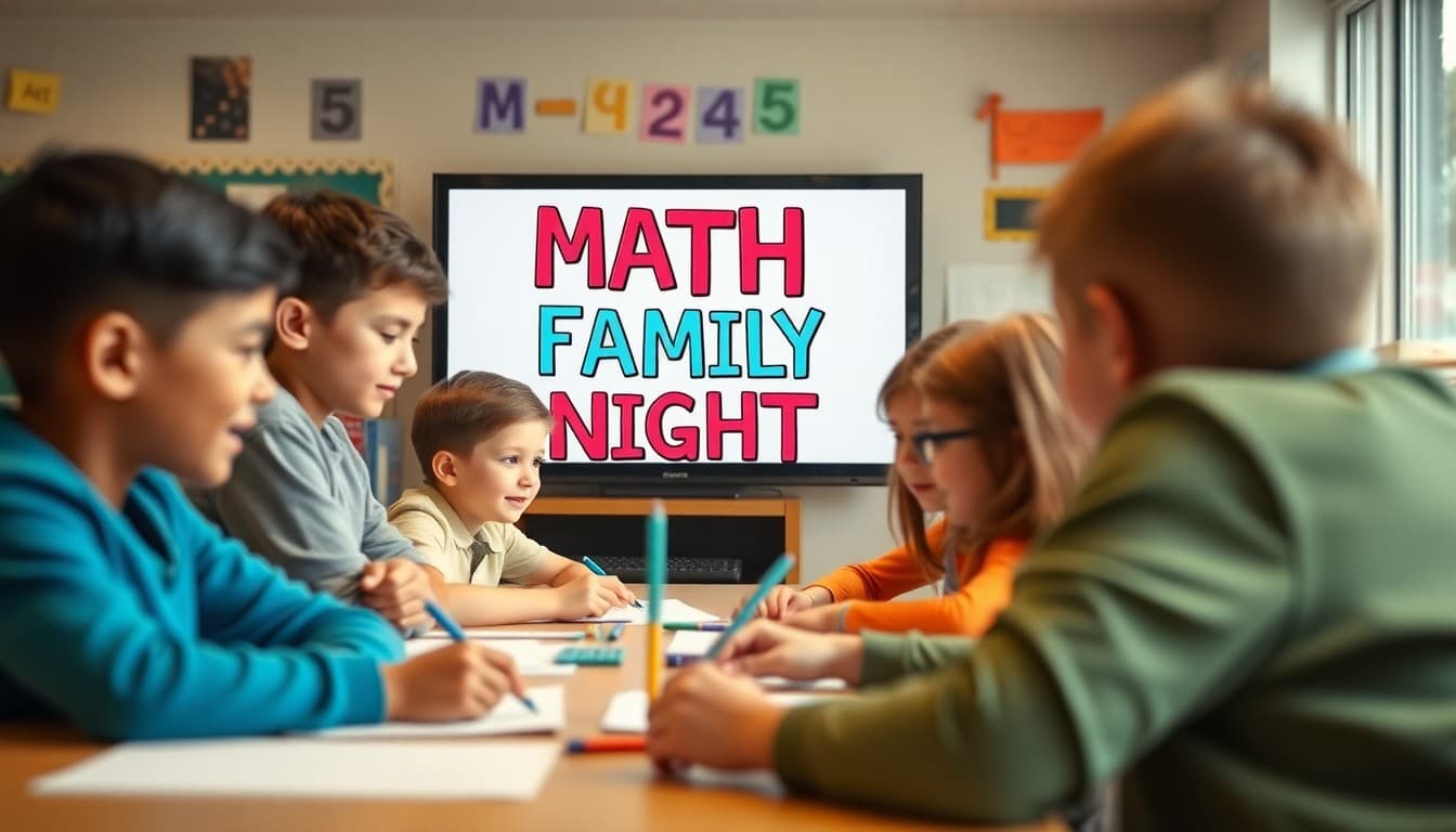 Math family night invitation newsletter sent to elementary school parents on screen
