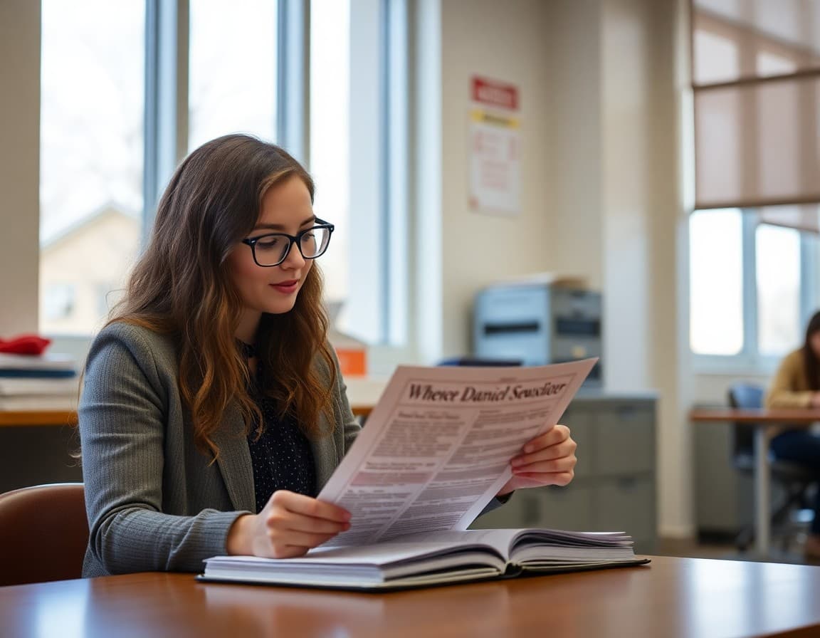 Middle school vice principal preparing dance announcement newsletter for families