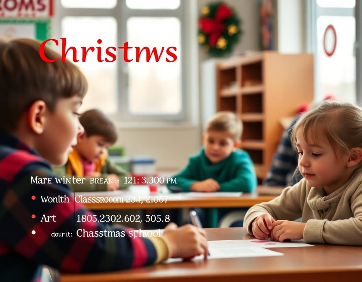 Christmas school newsletter template with winter break dates and classroom party details