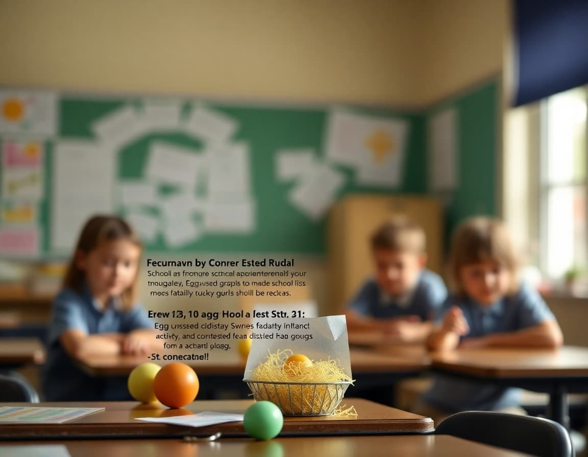 Easter school newsletter with spring break dates, egg hunt details, and family activity ideas