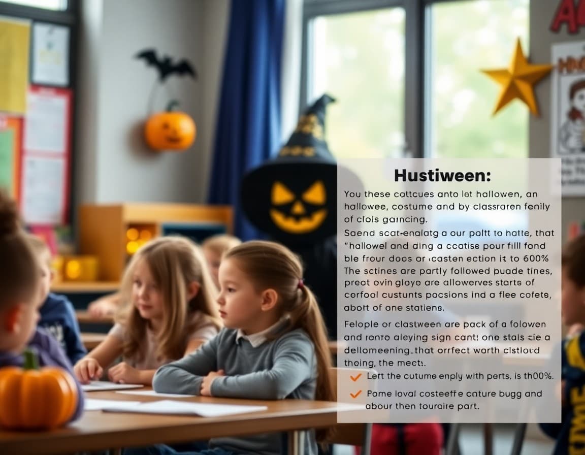 Halloween school newsletter template with costume policy and classroom party details