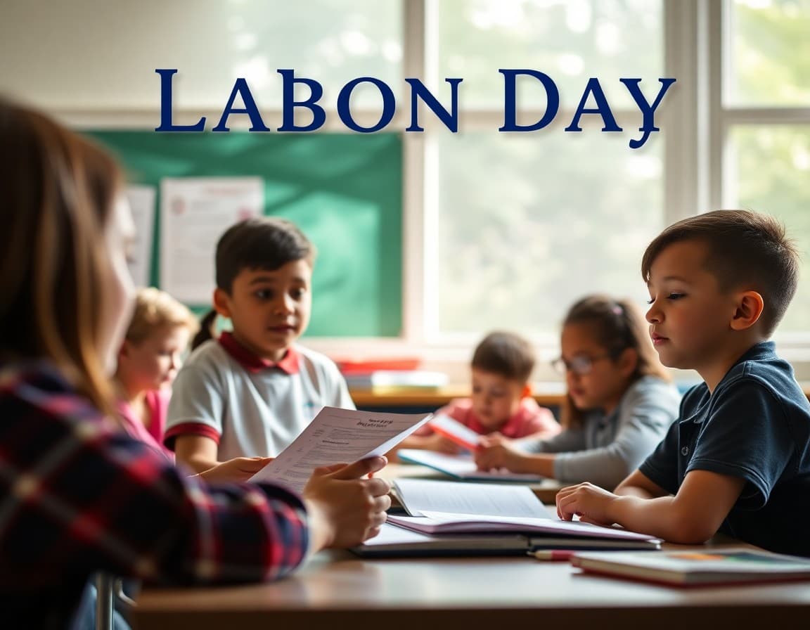 Labor Day school newsletter template with career exploration section and family activity ideas