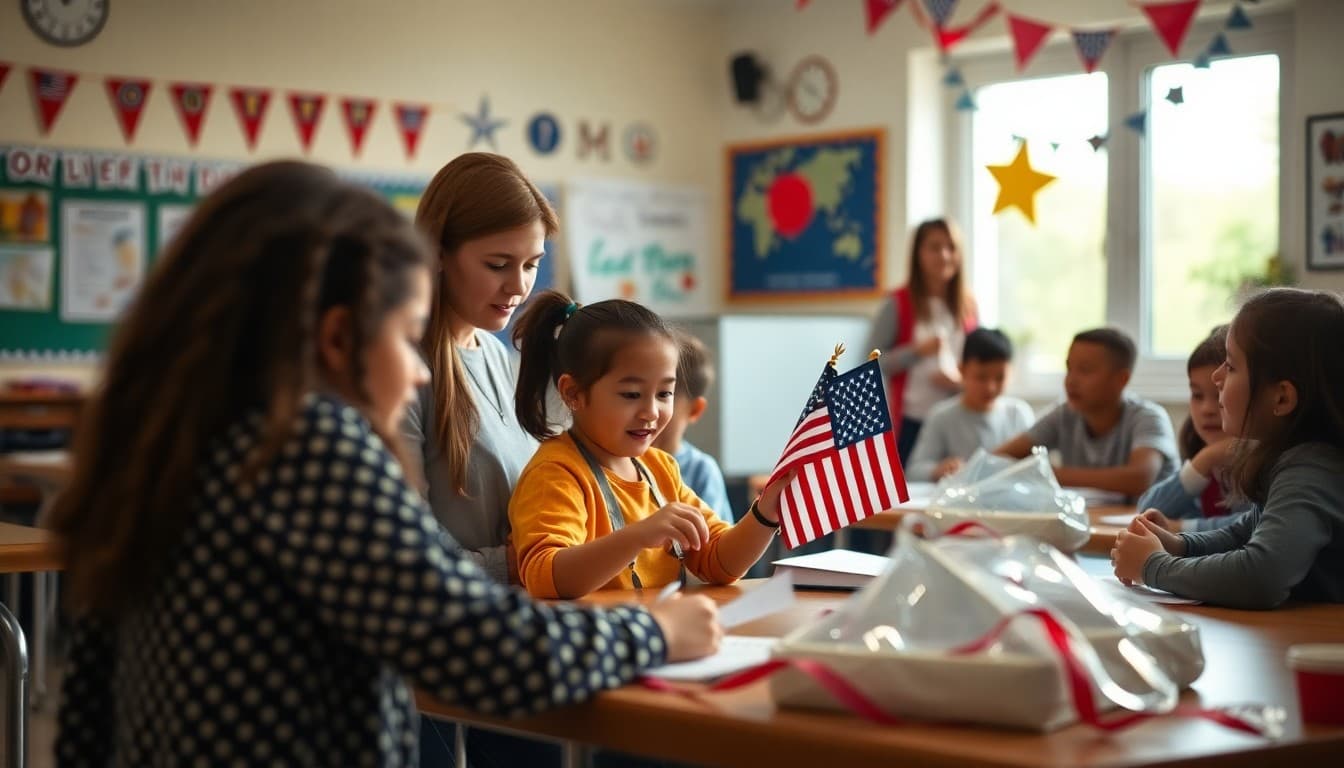 Students and teachers celebrating Labor Day with school community projects and decorations