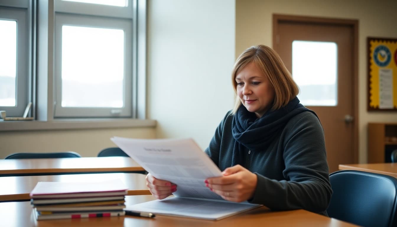 Alaska gifted program coordinator preparing a newsletter at a school in Anchorage