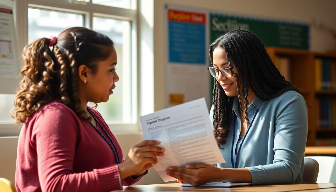 California gifted program coordinator preparing a newsletter at a school in Los Angeles