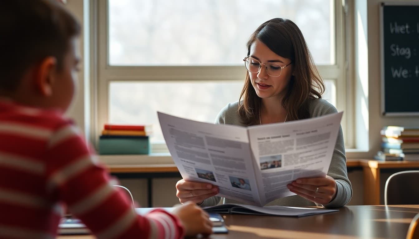 Colorado gifted program coordinator preparing a newsletter at a school in Denver