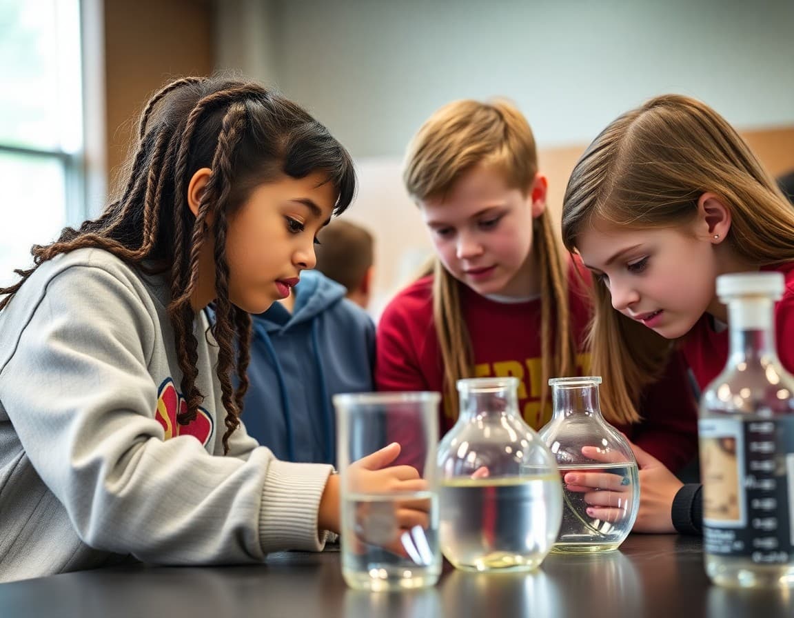 Delaware gifted students at a regional science competition examining experimental results