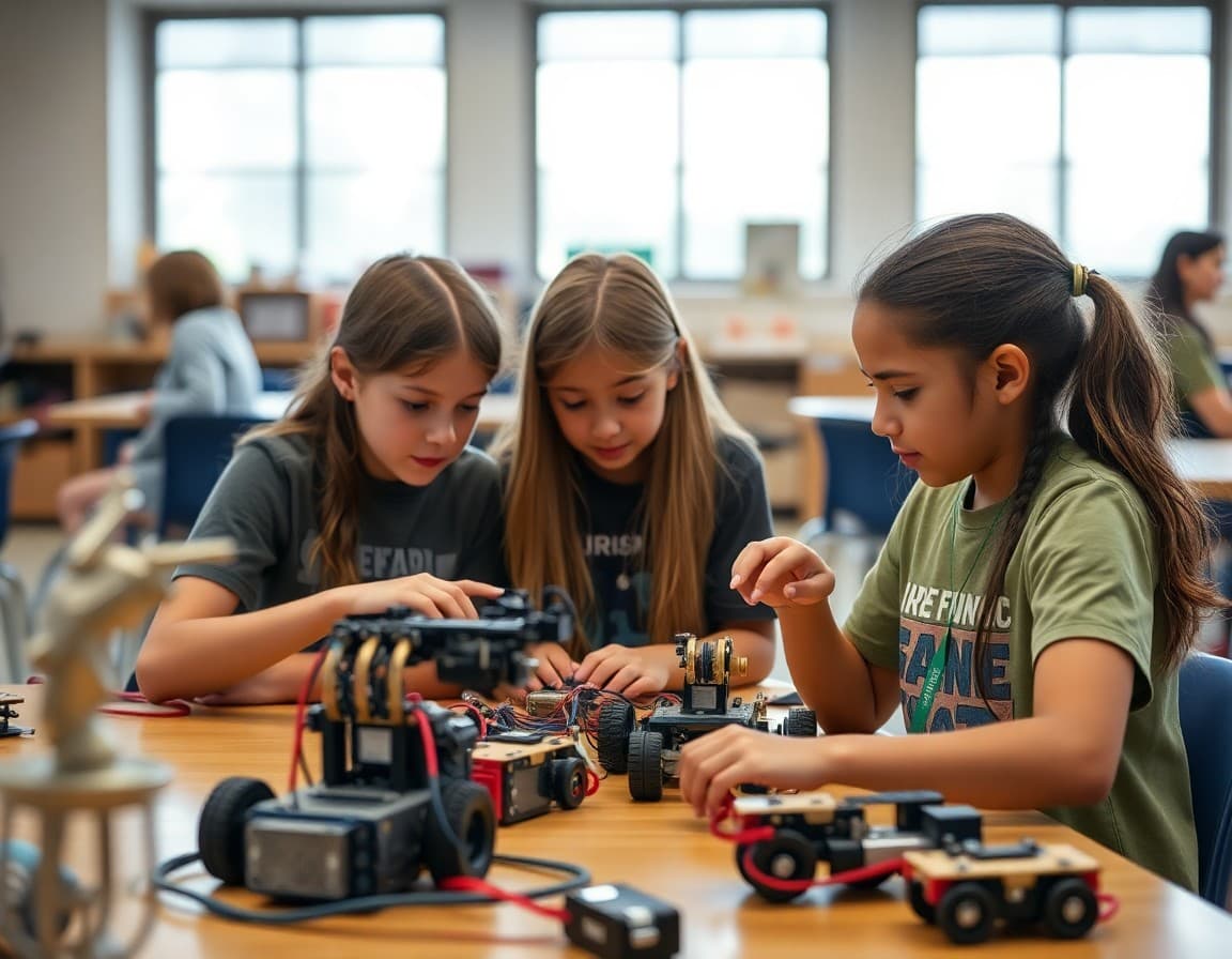 Florida gifted students working on a competitive robotics project in a school makerspace