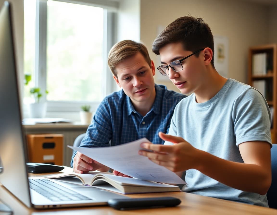 Mentor and gifted student reviewing research findings together in a professional setting