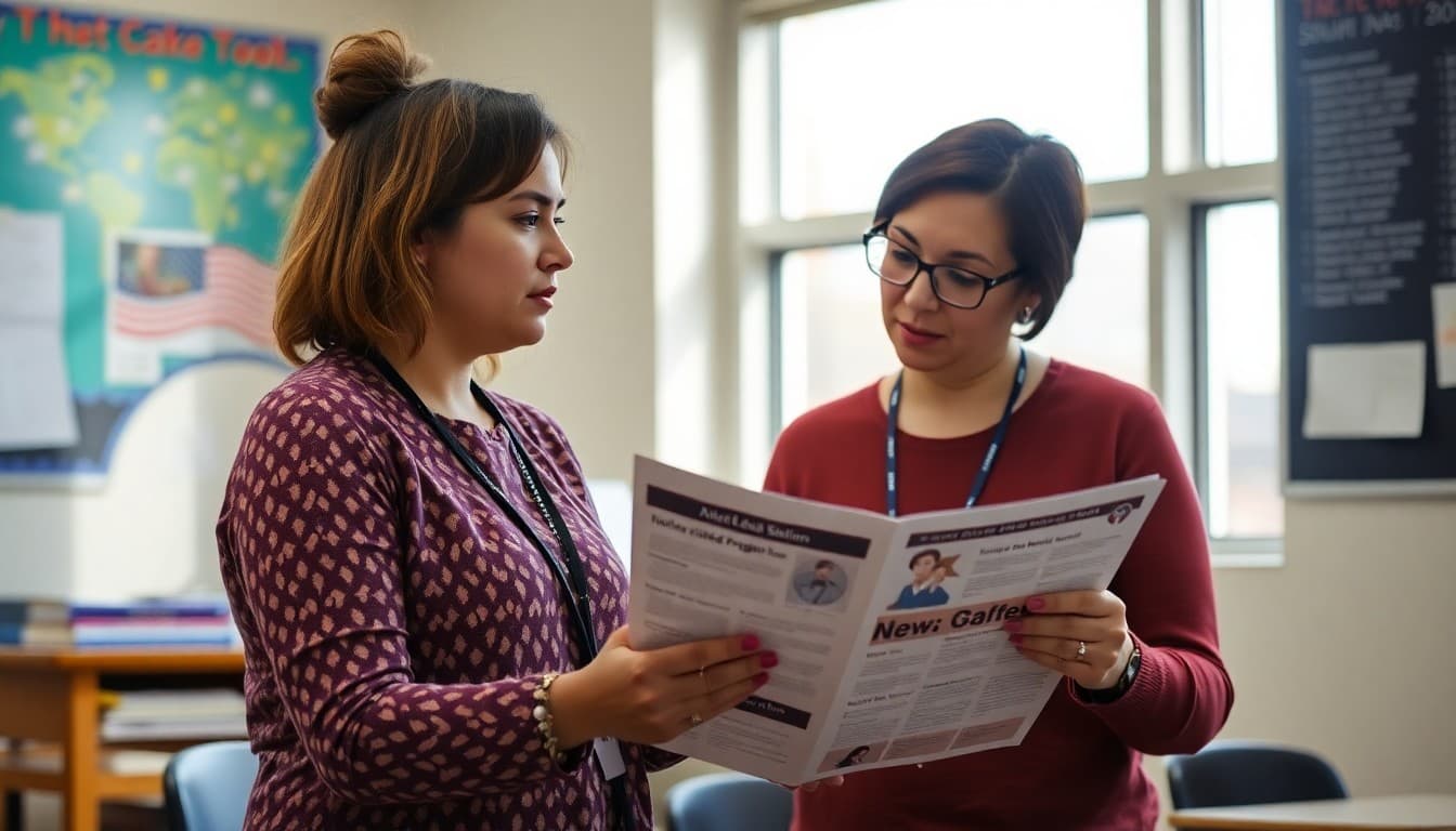 Kansas gifted program coordinator preparing a newsletter at a school in Wichita