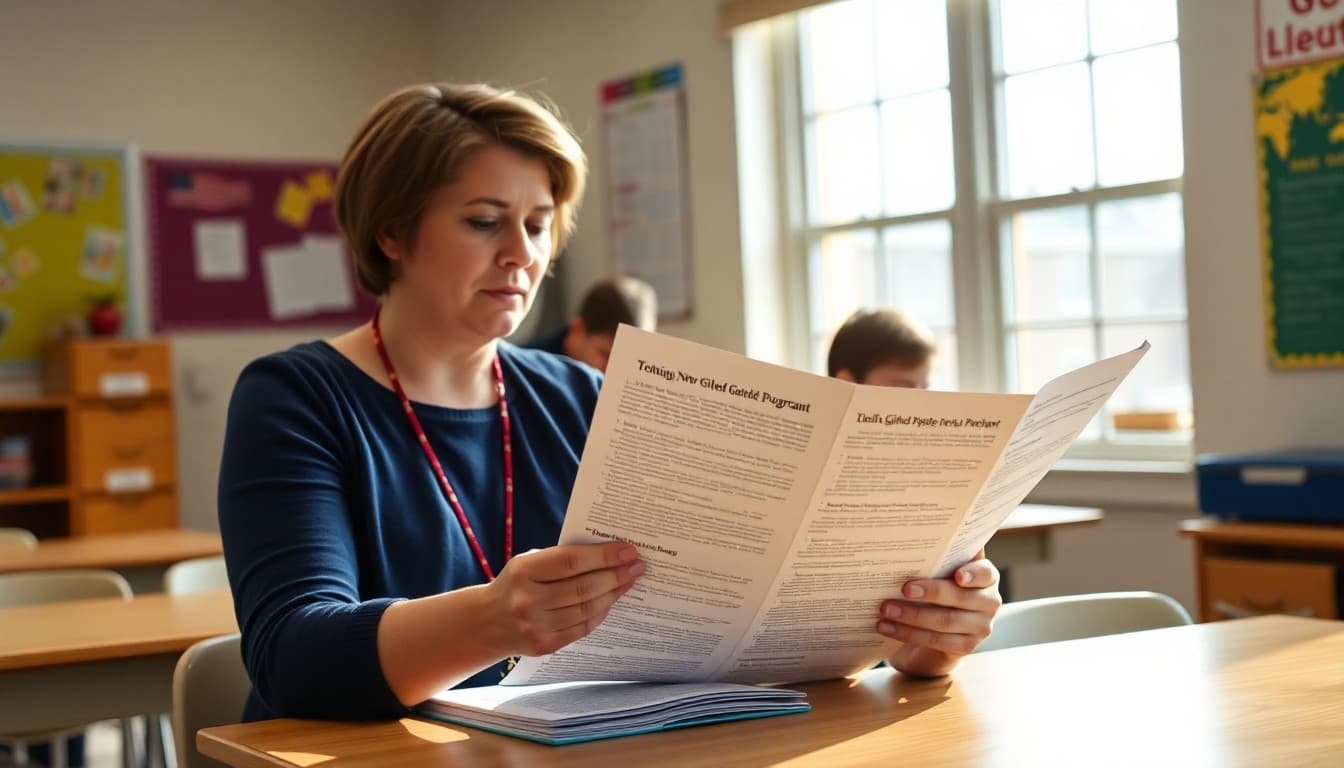 Kentucky gifted program coordinator preparing a newsletter at a school in Louisville