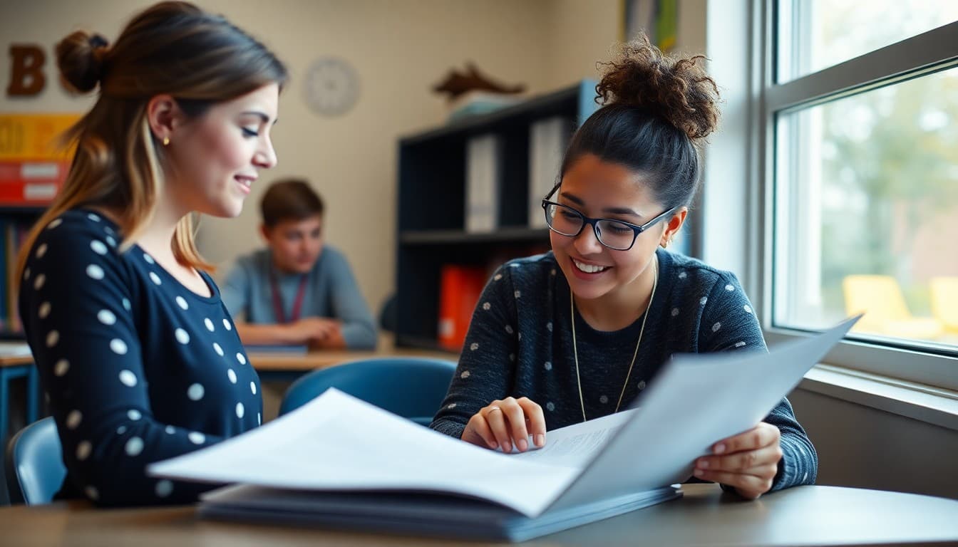 Missouri gifted program coordinator preparing a newsletter at a school in Kansas City