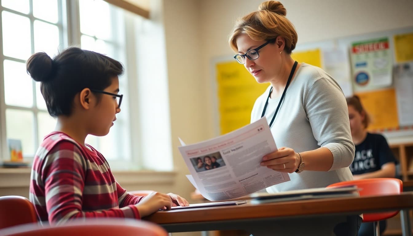 Rhode Island gifted program coordinator preparing a newsletter at a school in Providence