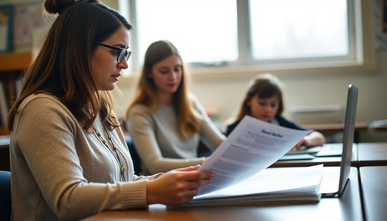 Tennessee gifted program coordinator preparing a newsletter at a school in Nashville