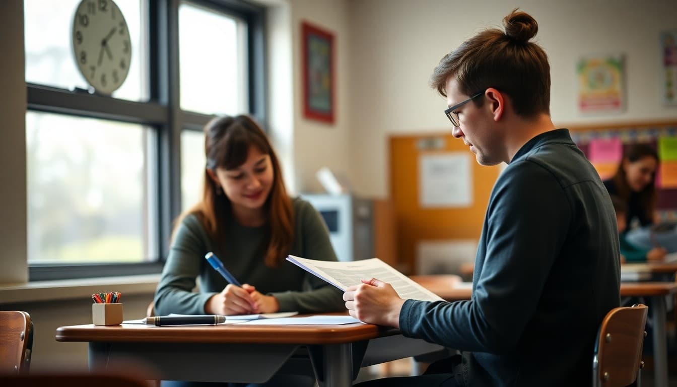 Teacher writing a parent newsletter explaining Common Core math standards