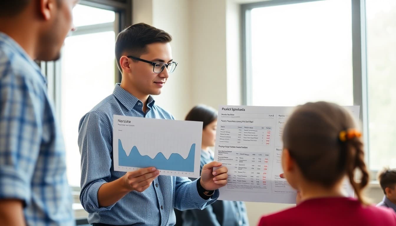 Principal reviewing school newsletter analytics showing which sections parents read most