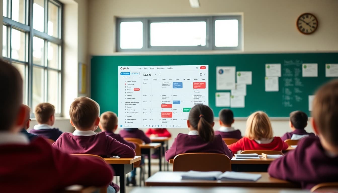 School using automated newsletter scheduling on email platform showing calendar view