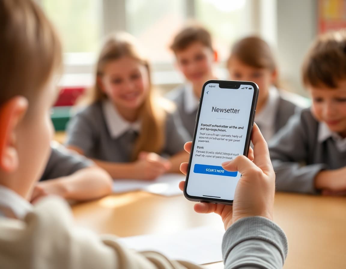School newsletter on phone with visible button and clear action for parent to take