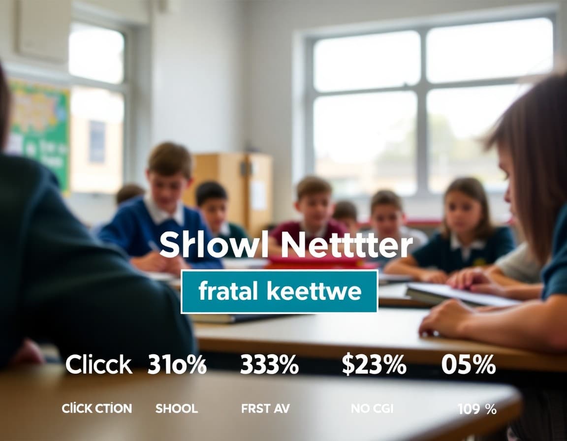 School newsletter with a bold call-to-action button highlighted and click rate stats shown below