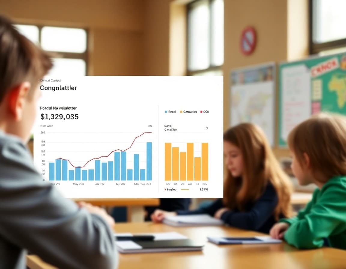Constant Contact email campaign dashboard showing school newsletter analytics