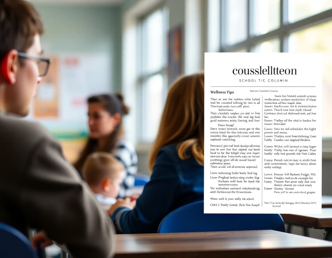 School counseling column displayed in a newsletter with wellness tips for families