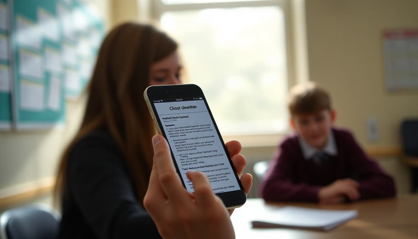 Smartphone showing a school newsletter in dark mode with good contrast and readable text