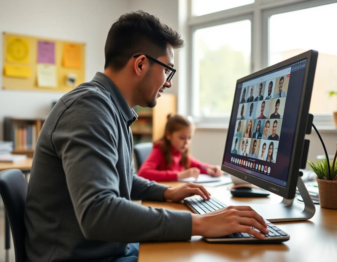Parent joining a Google Meet school conference from a home computer