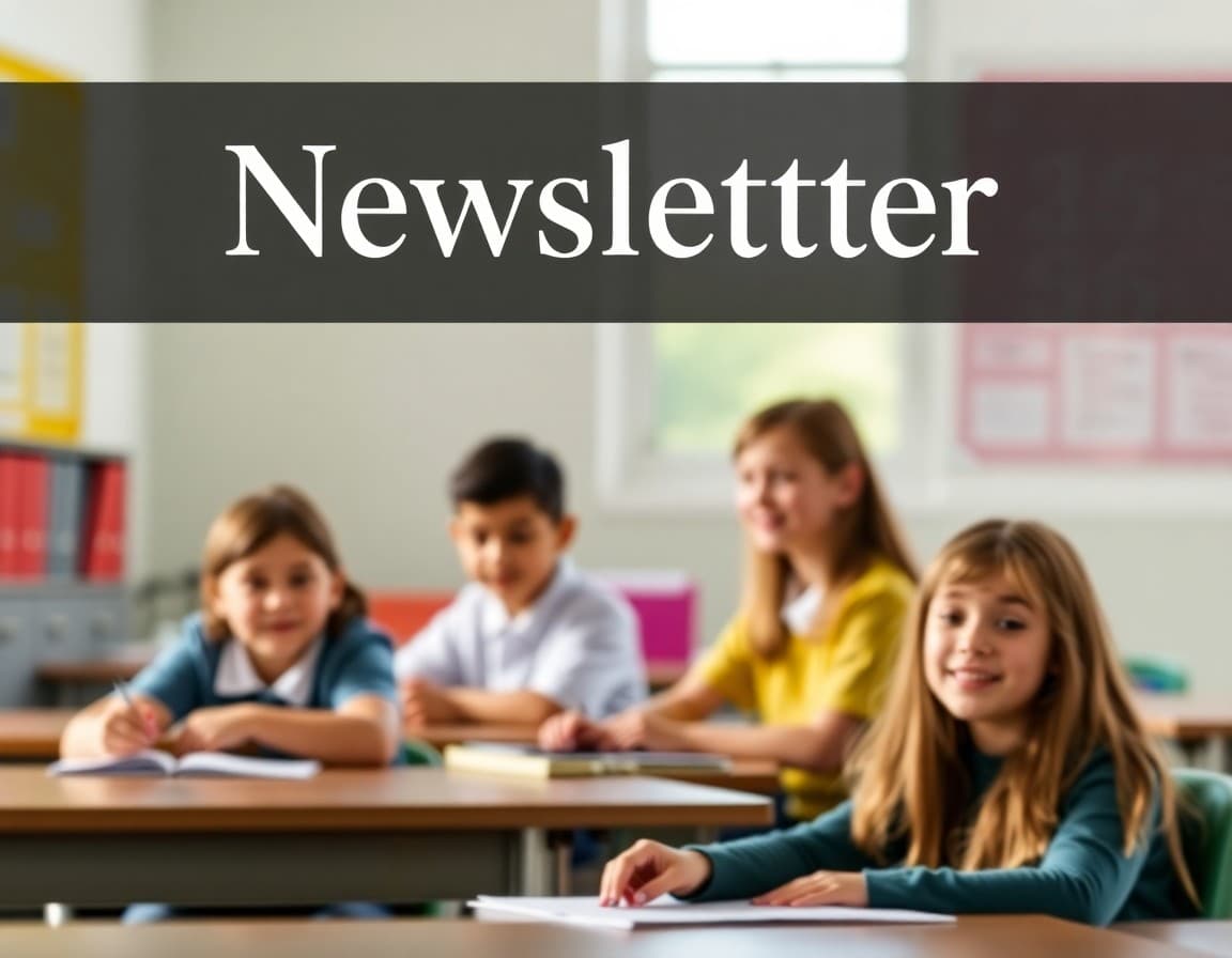 Clean and professional school newsletter header with logo school colors and title
