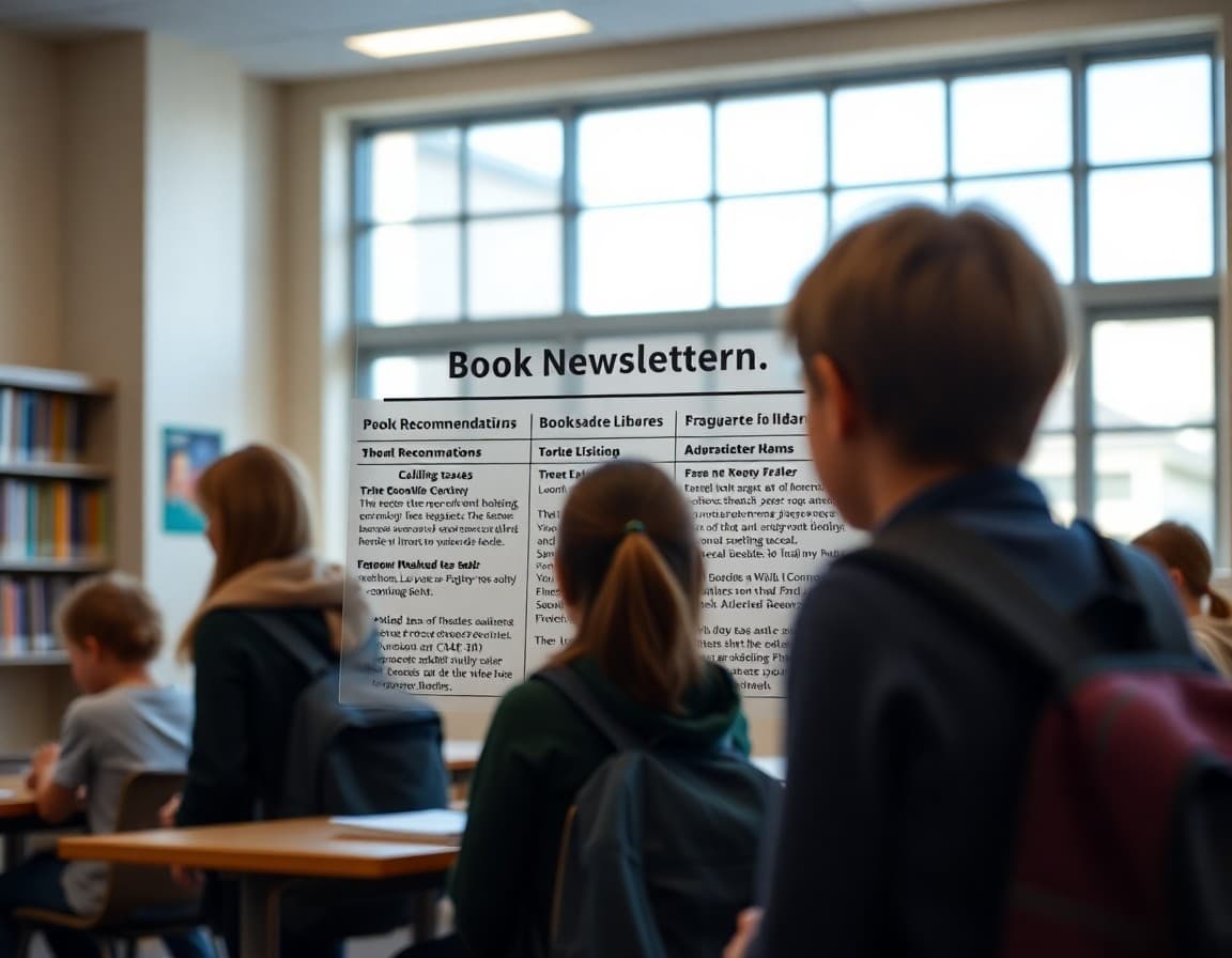 Library newsletter column displayed showing book recommendations for different grade levels