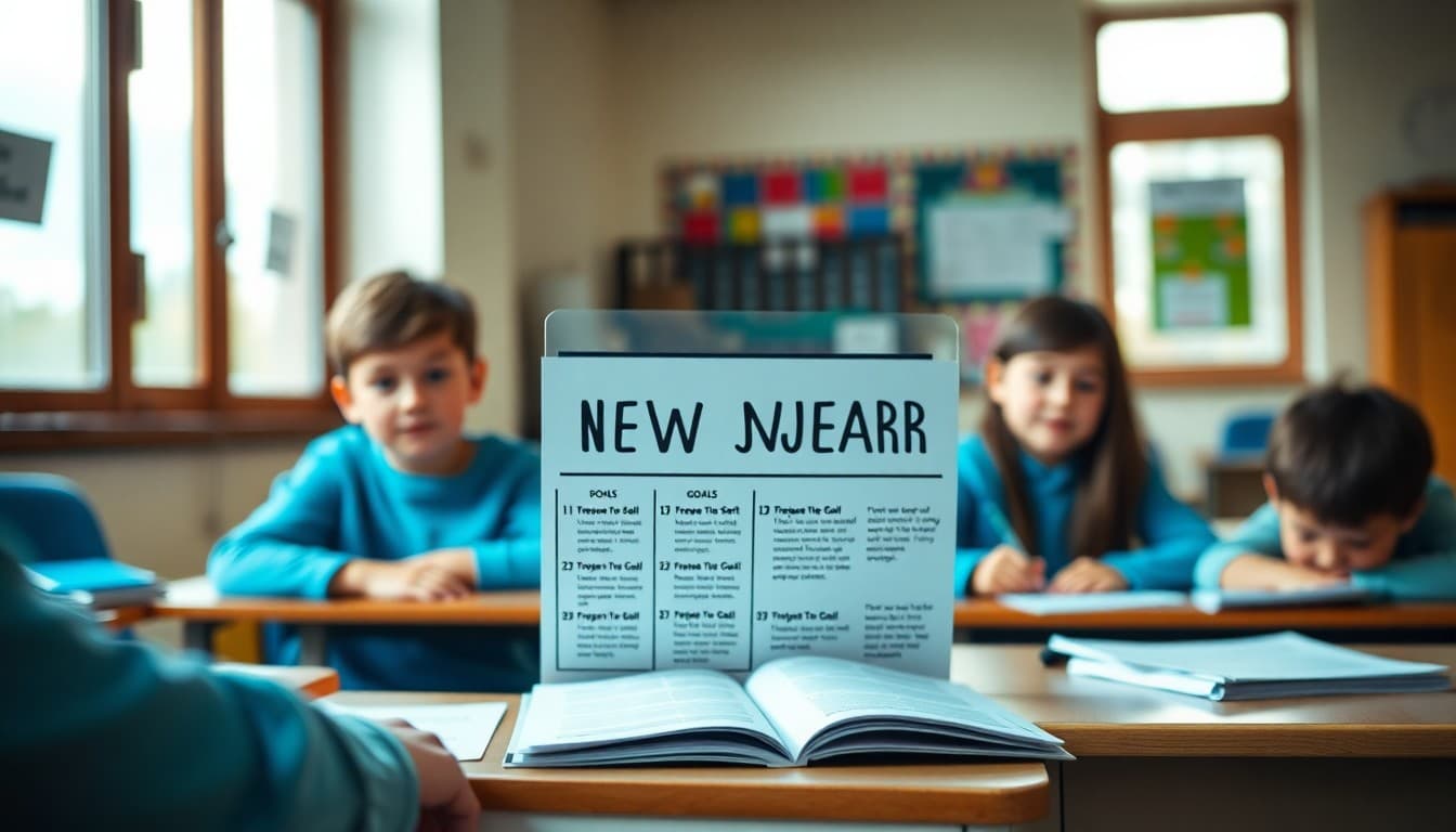 January new year school newsletter with fresh start and goals theme displayed