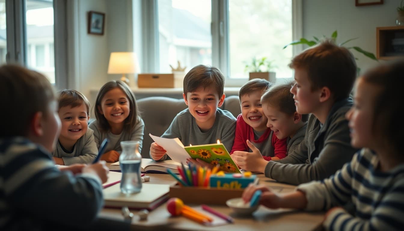 Students celebrating no homework night with family relaxation activities at home