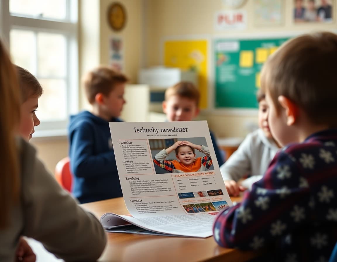 School newsletter November edition showing gratitude themes and November event calendar