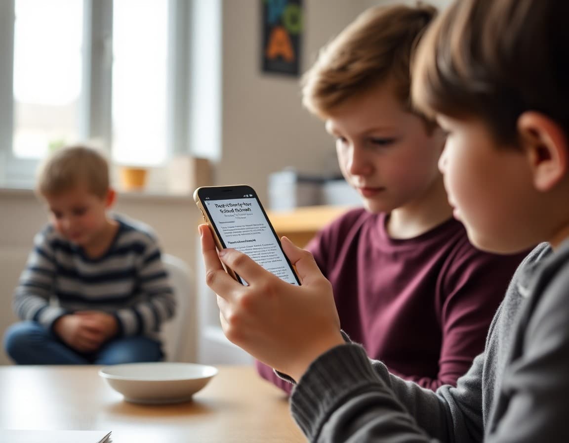 Parent reading a clear and simple school newsletter on a smartphone at home