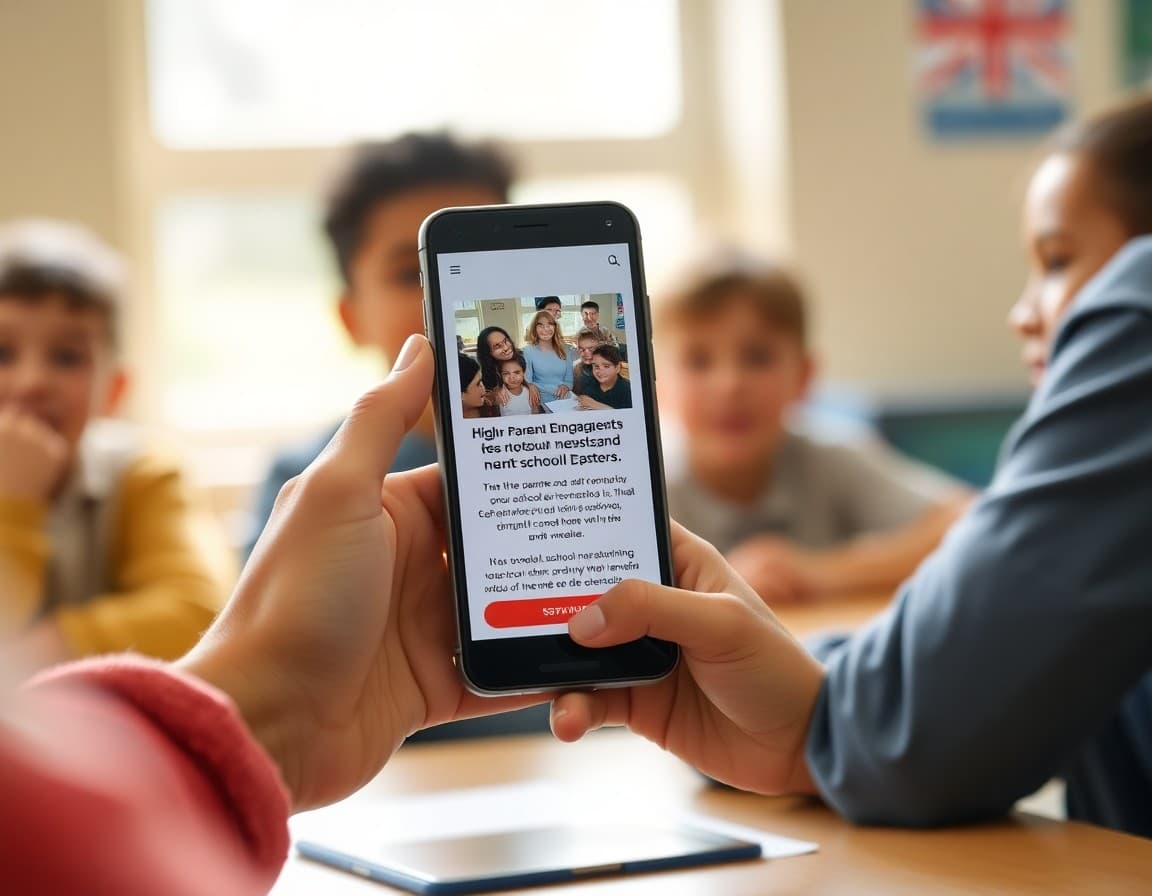 Phone screen showing high parent engagement notification from school newsletter platform
