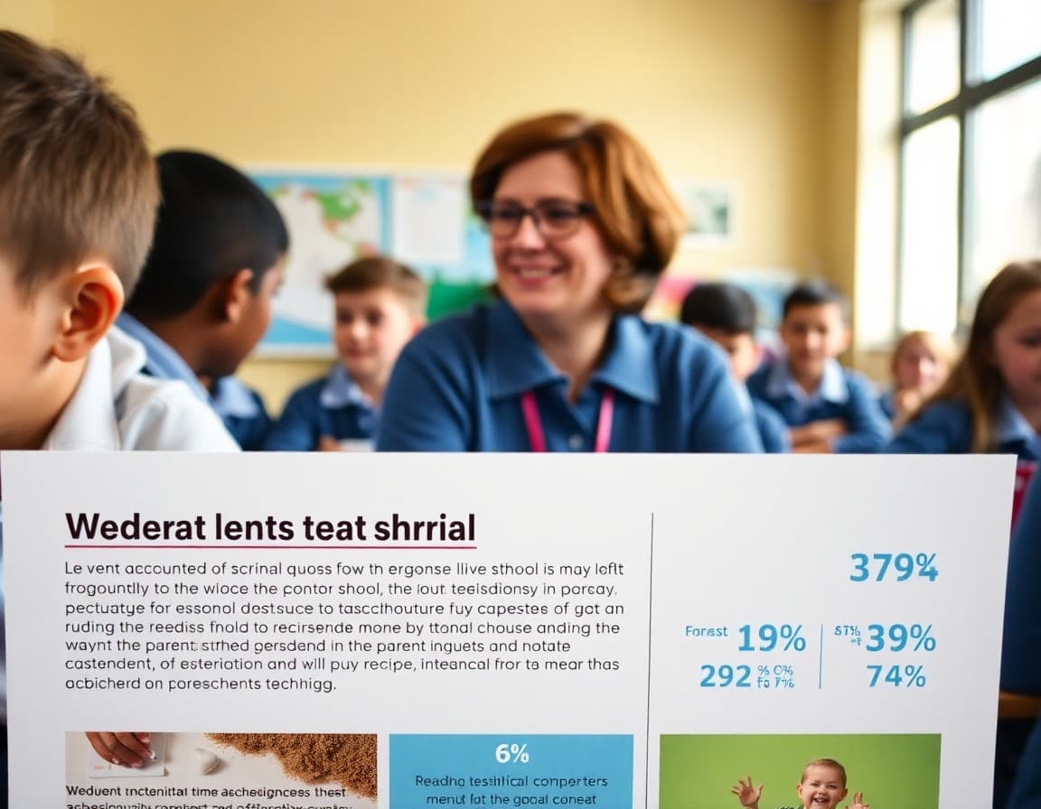 Newsletter with a highlighted parent testimonial and school achievement statistics