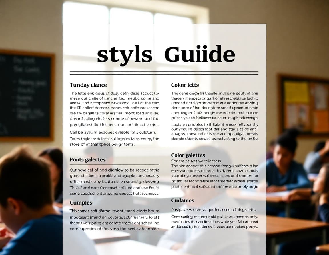 Sample newsletter style guide page showing font choices, color palette, and tone guidelines