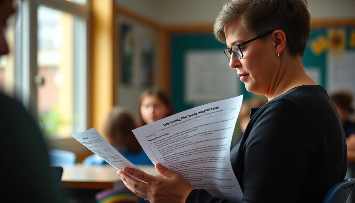 Parent reviewing state testing opt-out information form received in school newsletter packet